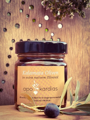 Neu! Apo Kardias - Kalamata Oliven der Sorte Kalamon 200 g Glas